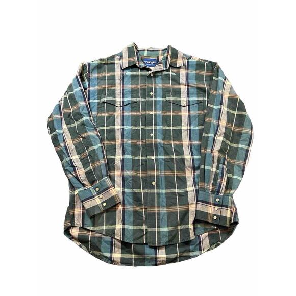 Wrangler Western Pearl Snap Long Sleeve Shirt Blue Plaid‎ Mens Size Small - Picture 1 of 5